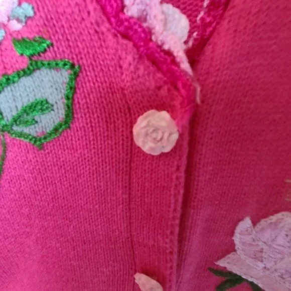 Storybook Knits Pink Cardigan Sweater Roses L - Picture 7 of 14